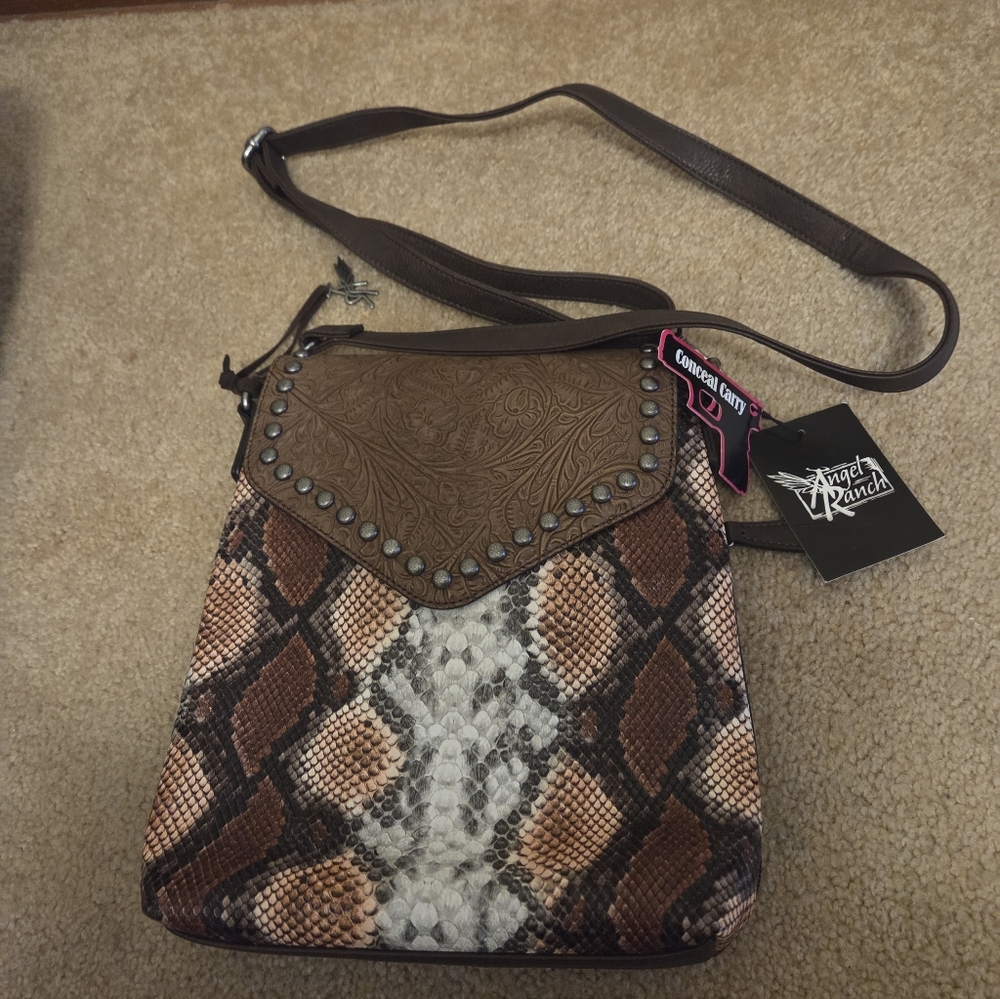 Angel Ranch Western Womens Messenger Bag Conceal Carry Python Brown